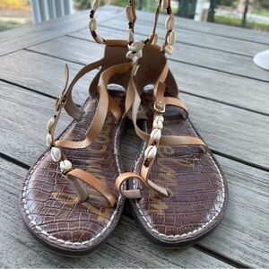 Sam Edelman Brown and Tan Sandals with Shell Accents